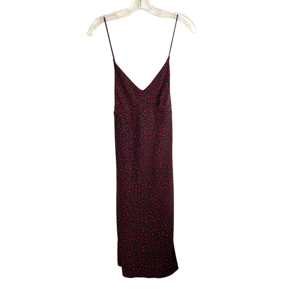 Banana Republic Slip Midi Dress Size‎ Medium Petite Leopard Brown Pink Tie Back